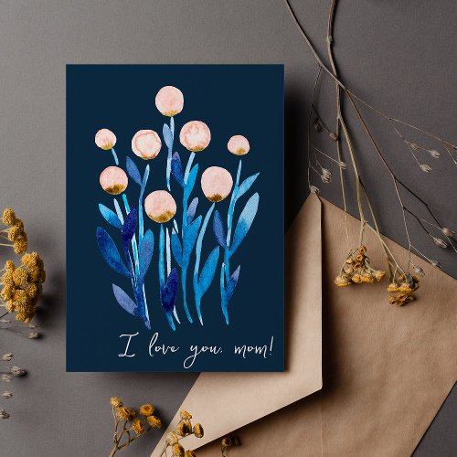I love you mom minimal abstract watercolor flowers card