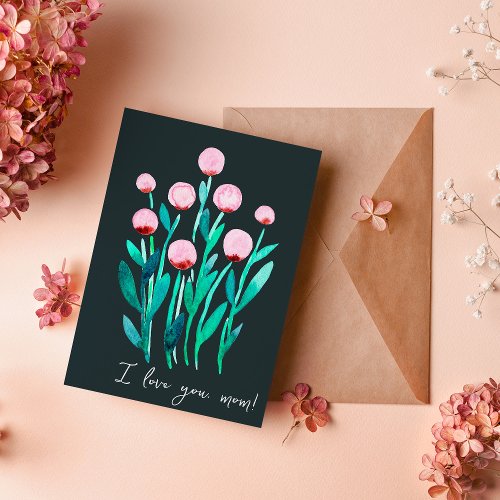 I love you mom minimal pink watercolor flowers card