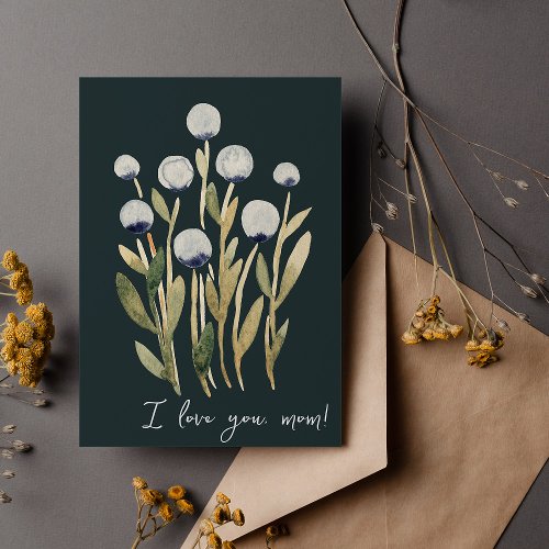 I love you mom minimal vintage watercolor flowers card