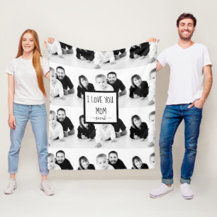I love You Mom Modern Black And White Custom Photo Fleece Blanket