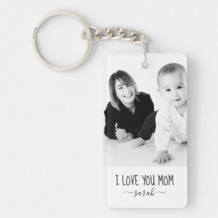 I love You Mom Modern Black And White Custom Photo Keychain
