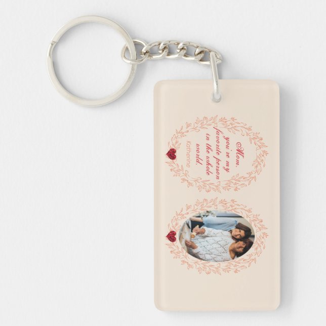 I Love You Mom Modern Photo Keepsake Mothers Day Keychain (Front)