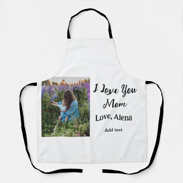 I love you mom mother's day elegant add photo text apron (Front)