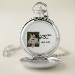 I love you mom mother's day elegant add photo text pocket watch
