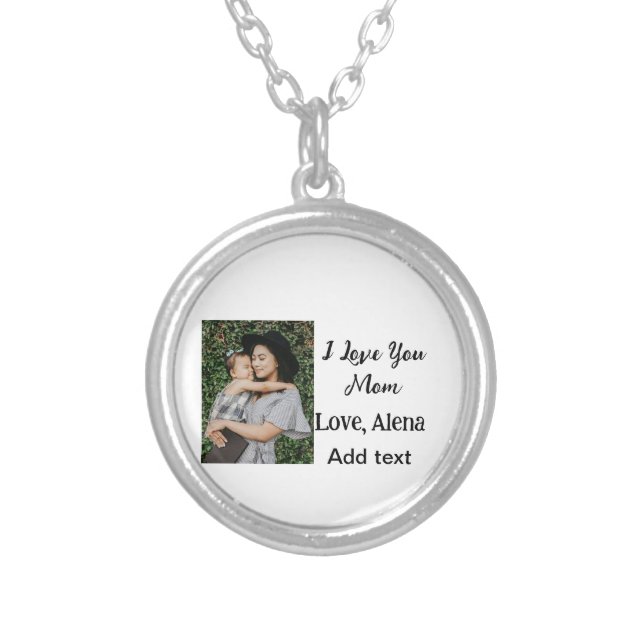 I love you mom mother's day elegant add photo text silver plated necklace (Front)