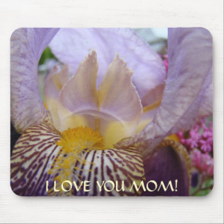 I LOVE YOU MOM Mousepad Purple Iris Flowers Gift