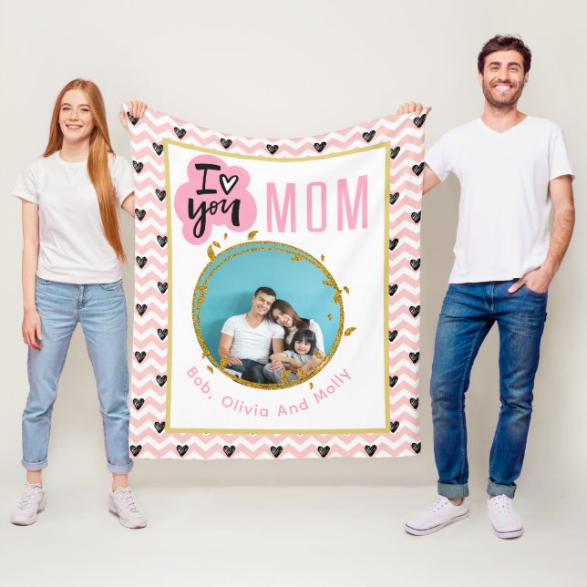 I LOVE YOU MOM Mummy Personalized Modern Photo  Fleece Blanket (In Situ)