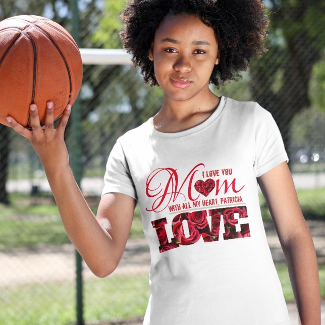 I Love You Mom Name Floral Modern Mothers Day Kids T-Shirt (Creator Uploaded)
