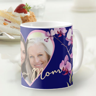 I Love You Mom Navy Blue Orchid Heart Photo Coffee Mug