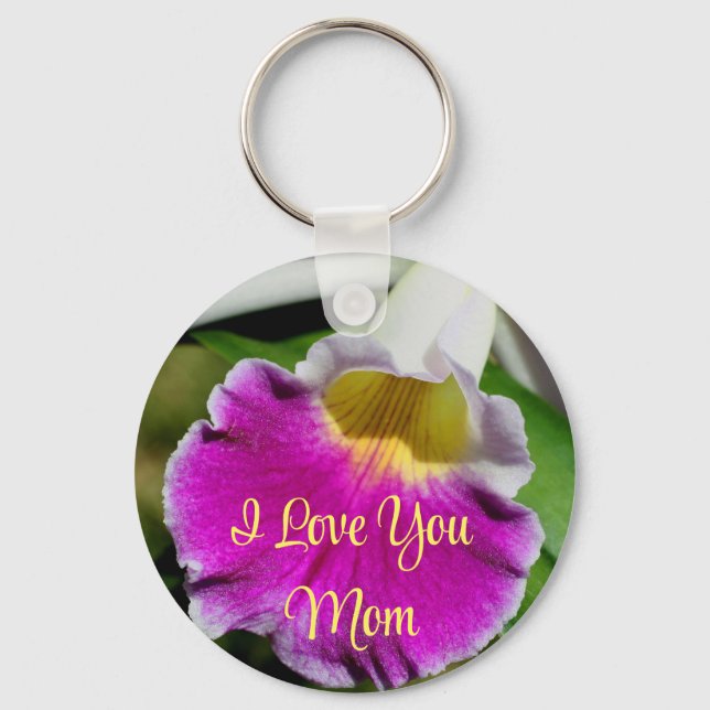 I Love You Mom Orchid Flower  Keychain (Front)