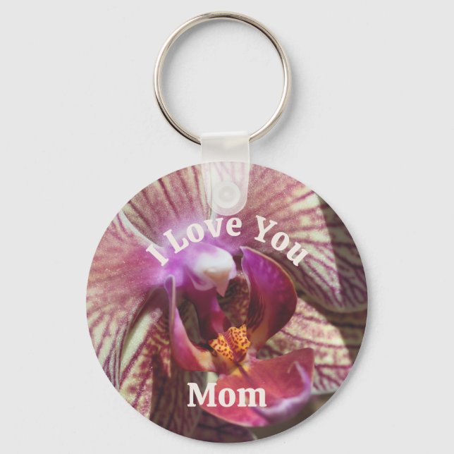 I Love You Mom Orchid Flower Up Close  Keychain (Front)