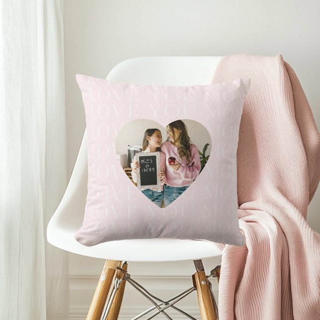 I Love You Mom Pastel Pink Heart Photo Throw Pillow (Creator Uploaded)
