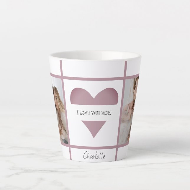 'I Love You Mom' Personalized Photos Latte Mug (Front)