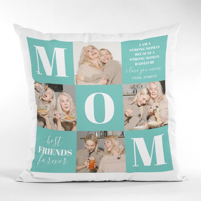I Love You Mom Photo Collage Teal Throw Pillow (Creator Uploaded)