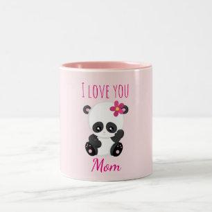 I love you Mom Pretty Panda Pink Two-Tone Coffee Mug
