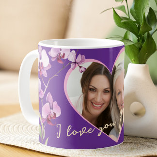 I Love You Mom Purple Orchid Heart Photo Coffee Mug