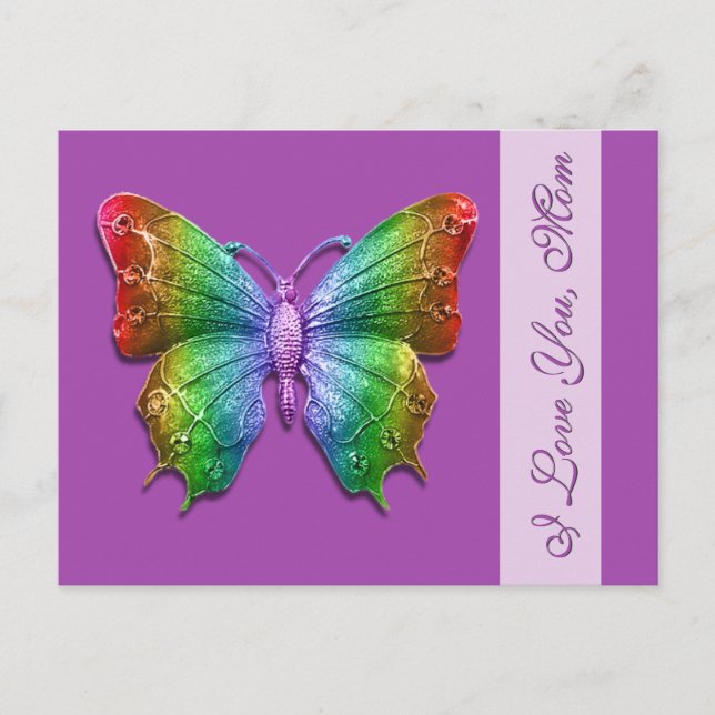 I Love You Mom Rainbow Butterfly for Mother's Day Postcard (Front)