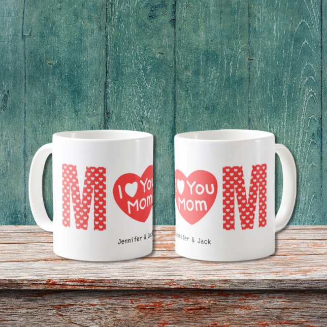 I Love You Mom Red Heart Pattern Mother's Day Coffee Mug (Creator Uploaded)