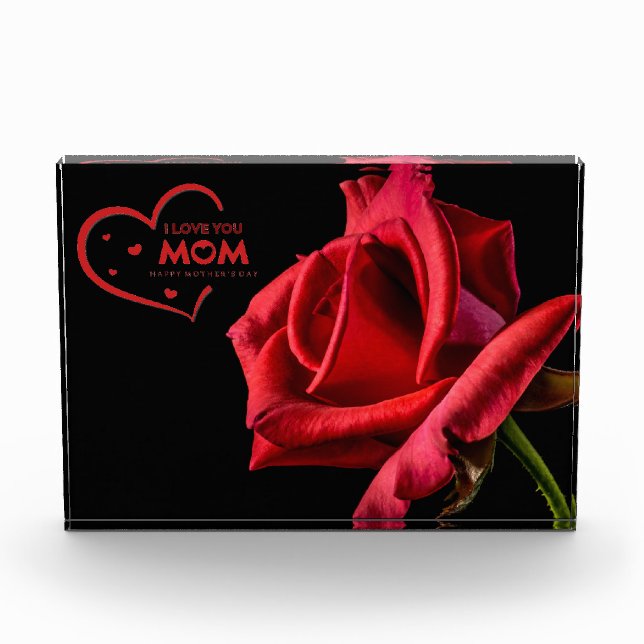 I Love You Mom Red Rose Photo Block (Front)