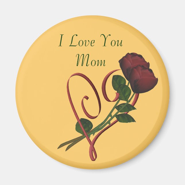 I Love You Mom Red Roses Heart Magnet (Front)