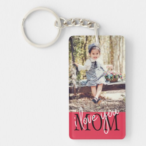 I Love You Mom Rose Gold Custom Photo Keychain