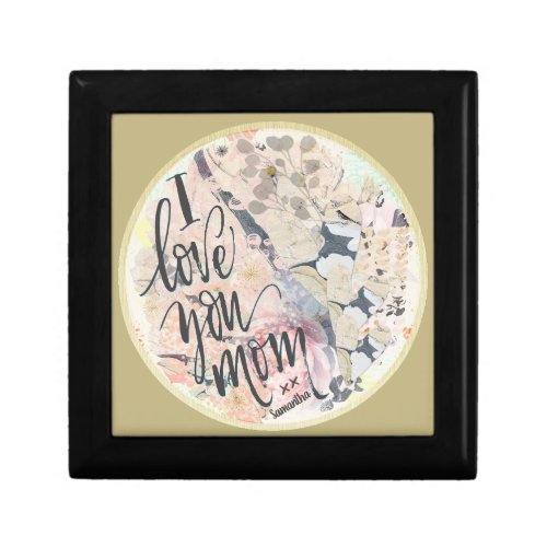 I Love You Mom Watercolor Add Any Name Gold Gift Box