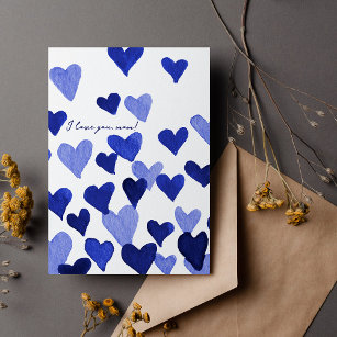 I love you mom Watercolor Blue Hearts Mother's day Card