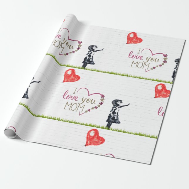 I Love You Mom Wrapping Paper (Unrolled)