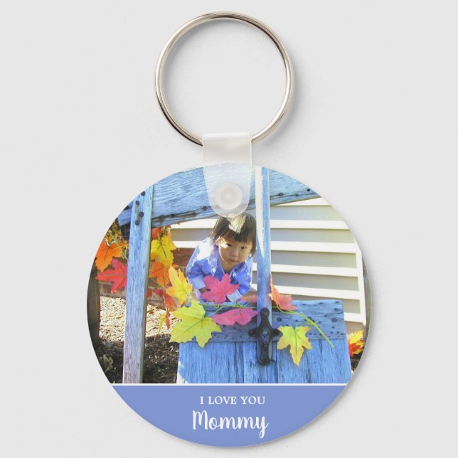 I Love You Mommy Minimalist Two Photo Blue Keychain (Front)