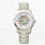 I LOVE YOU MOMMY Photo Colorful Floral Modern Watch<br><div class="desc">I LOVE YOU MOMMY Photo Colorful Floral Modern Watch features your favorite photo surrounded by a floral wreath of colorful watercolor flowers. Personalized with your text such as "I love you mommy" in modern elegant calligraphy script typography. Perfect for birthday, Christmas, Mother's Day and more. PHOTO TIP: center your photos...</div>