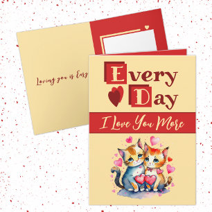 I love you more cats red yellow Valentine Card