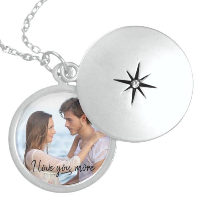 I Love You More Couples Photo Locket Necklace (Front)