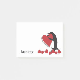 I Love You More! Cute Penguin and Red Heart Post-it Notes