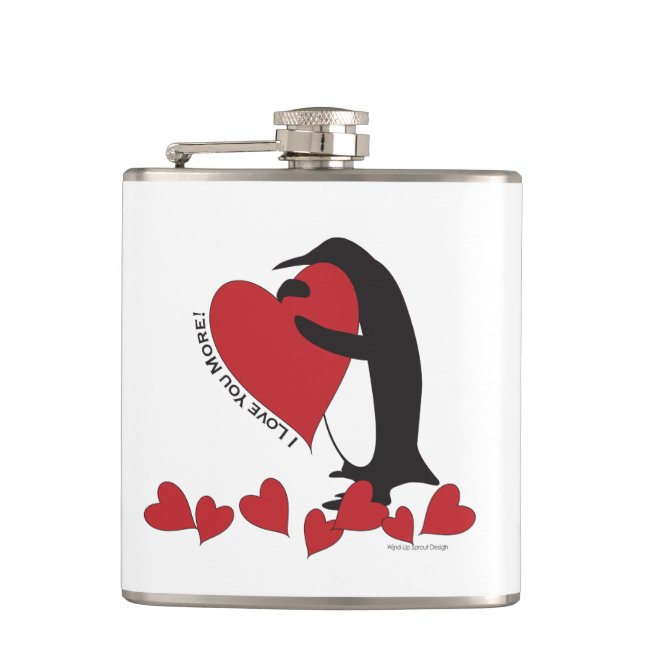 I Love You More! Cute Penguin and Red Hearts