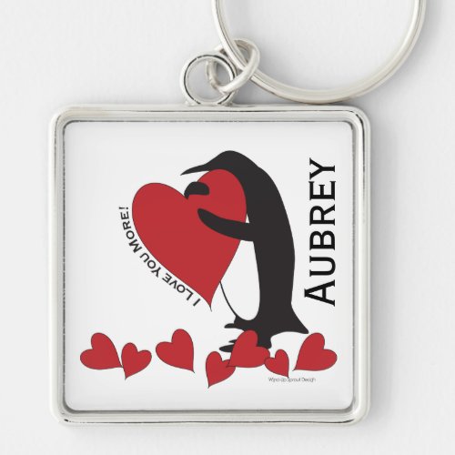 I Love You More Penguin and Red Heart Keychain