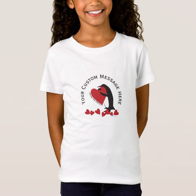 I Love You More! Penguin and Red Heart T-Shirt (Front)
