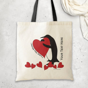 I Love You More! Penguin and Red Heart Tote Bag