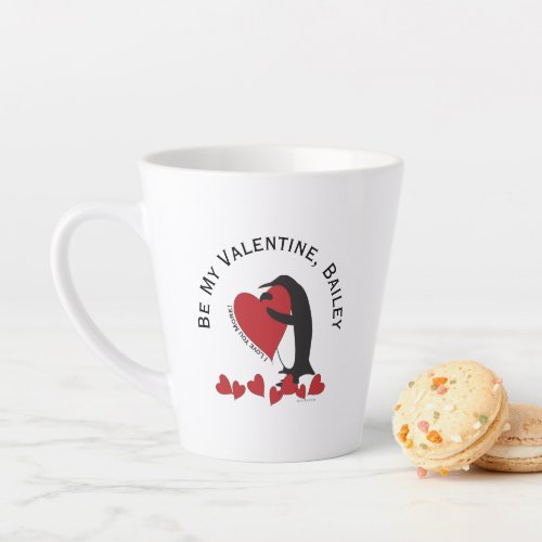 I Love You More Penguin and Red Heart Valentine Latte Mug