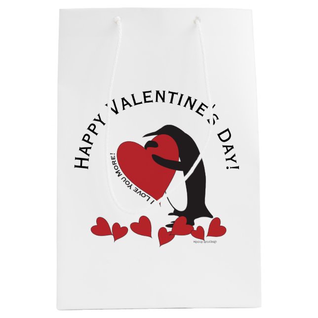 I Love You More! Penguin Happy Valentine's Day Medium Gift Bag (Front)
