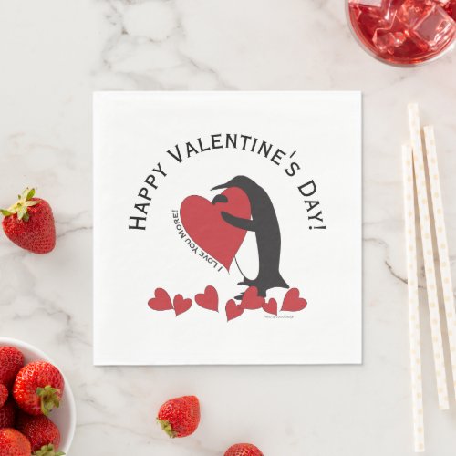 I Love You More Penguin Heart Valentine Paper Napkins