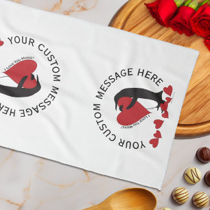 I Love You More! Penguin Red Heart Kitchen Towel