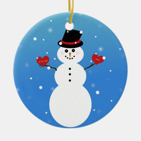 I Love You More Snowman Ceramic Ornament