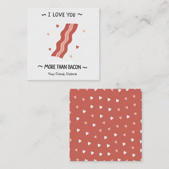 I love you more than bacon Kids Valentines Day Note Card (Front/Back)