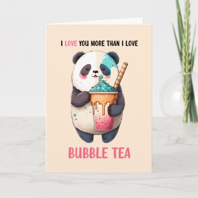 I love you more than bubble tea cute panda pink card (Front)