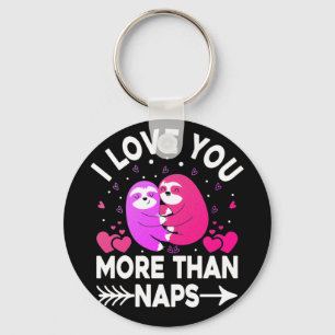 I Love You More Than Naps Pink and Purple Sloths Keychain
