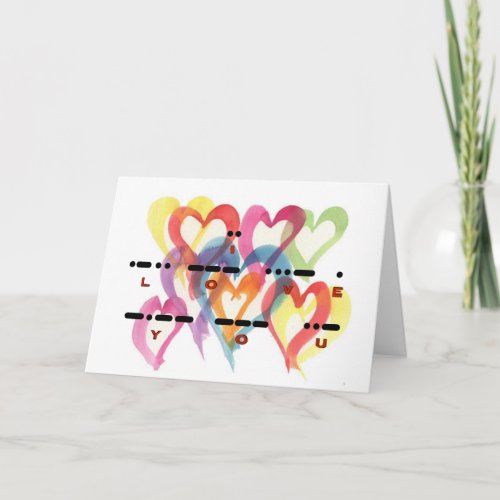 I Love You Morse Code Multi_Hearts Card