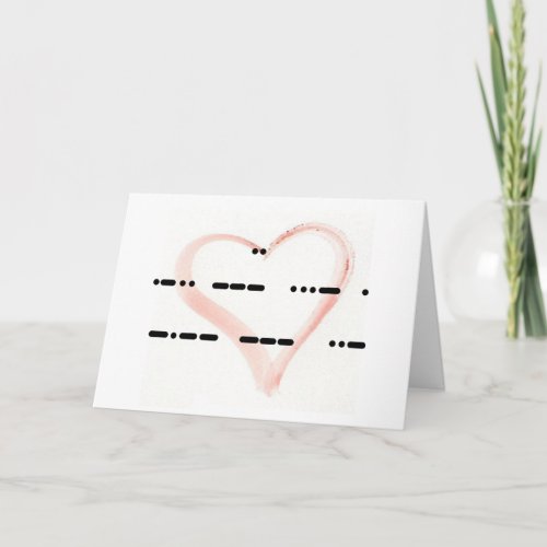 I Love You Morse Code with Watercolor Heart Card