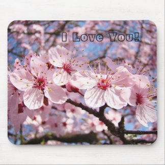 I Love You! mousepad Pink Tree Flower Blossoms