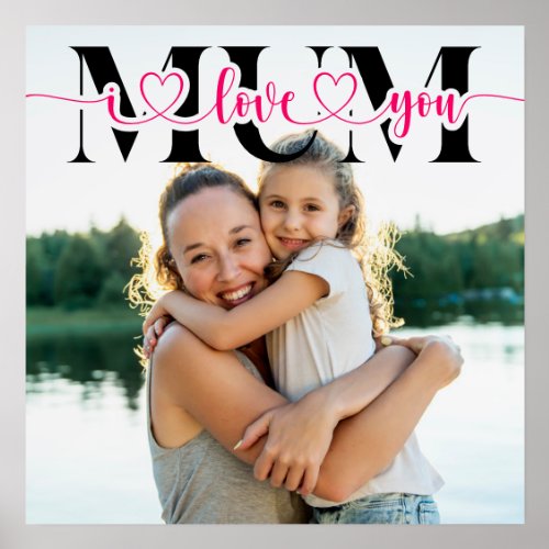 I Love You Mum Heart Typography Photo Holder