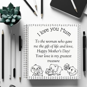 "I love you MUM" message Mother's Day personalized Notebook